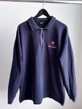Vtg 90s Vancouver Canucks Quarter Zip Sweatshirt L Bulletin Made in Canada Navy